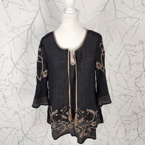 Style & Co Floral Bohemian Embroidered Gauze Bell Sleeve Peasant Top